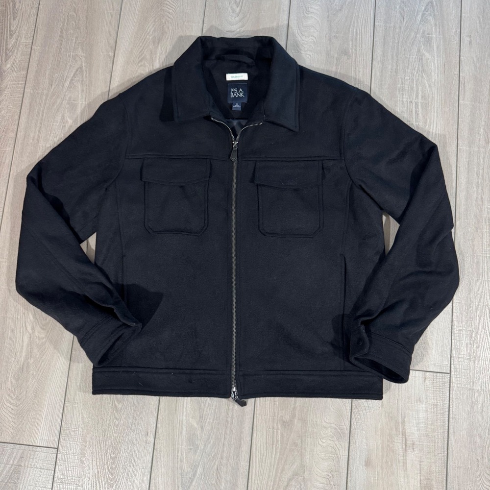 Jos. A. Bank Jacket Mens M Black Excellent Tailored Fit Full Zip Pockets